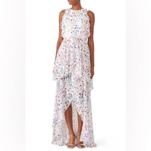 ML Monique Lhuillier Womens Size 0 White Floral High Low Gown Rent The Runway